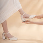 Damen feine Pumps mit Perlenverzierung und transparentem Blockabsatz R&B