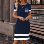 Damen Freizeitkleid mit modischem Streifendesign und praktischer Brusttasche R&B