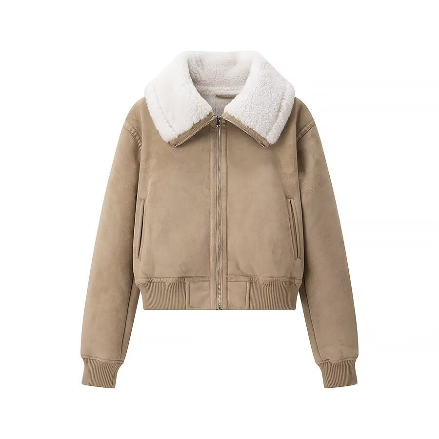 Damen elegante Steppjacke mit weichem Kunstfellkragen und praktischen Taschen R&B