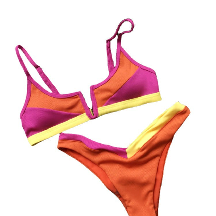 Damen Bikini-Set mit modischem V-Ausschnitt und sportlichen Akzenten R&B