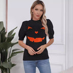 Damen Kurzarm-Pullover mit lässigem Kürbis-Motiv R&B
