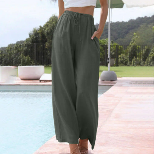 Damen weite Leinenhose mit elastischem Bund und praktischen Seitentaschen R&B