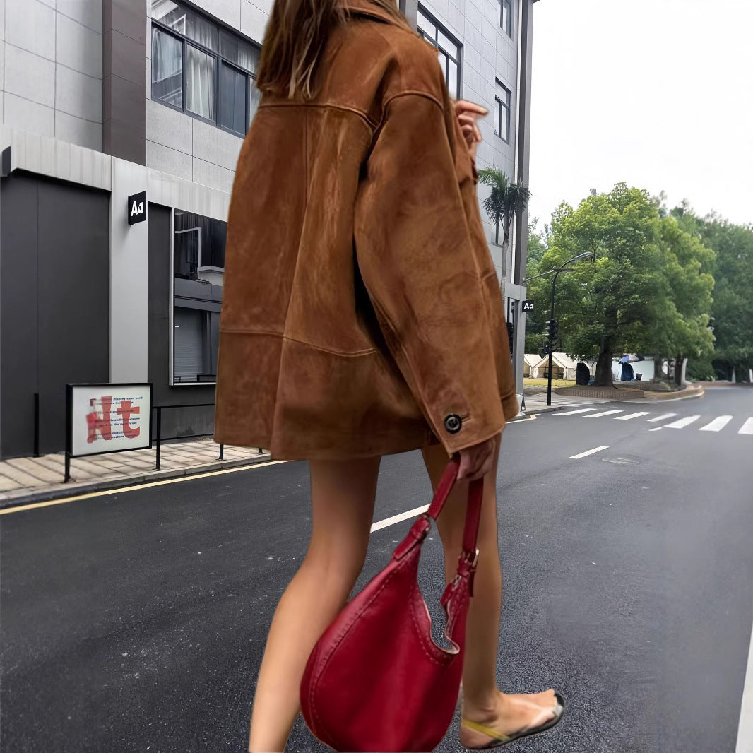 Damen lässige Wildlederjacke mit strukturiertem Design R&B