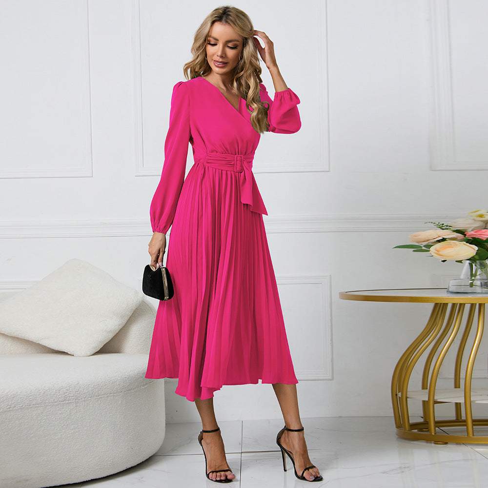 Damen Elegantes Wickelkleid mit dekorativen Falten und Taillengürtel R&B