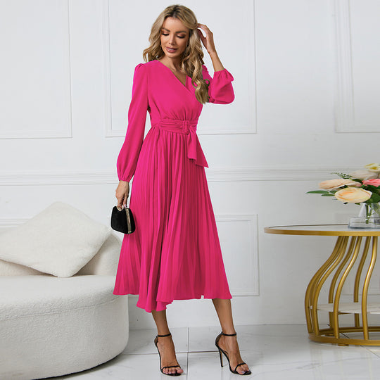 Damen Elegantes Wickelkleid mit dekorativen Falten und Taillengürtel R&B