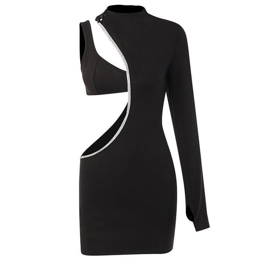 Damen Figurbetontes Minikleid mit asymmetrischem Ausschnitt und schimmerndem Detail R&B