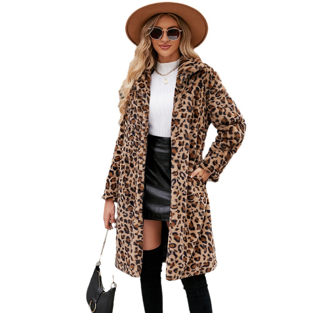 Damen Flauschiger Plüschmantel im Leoparden-Look R&B