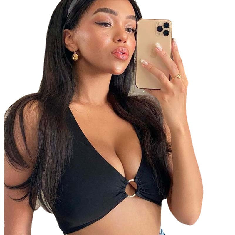 Damen Crop Top mit dekorativem Ring R&B