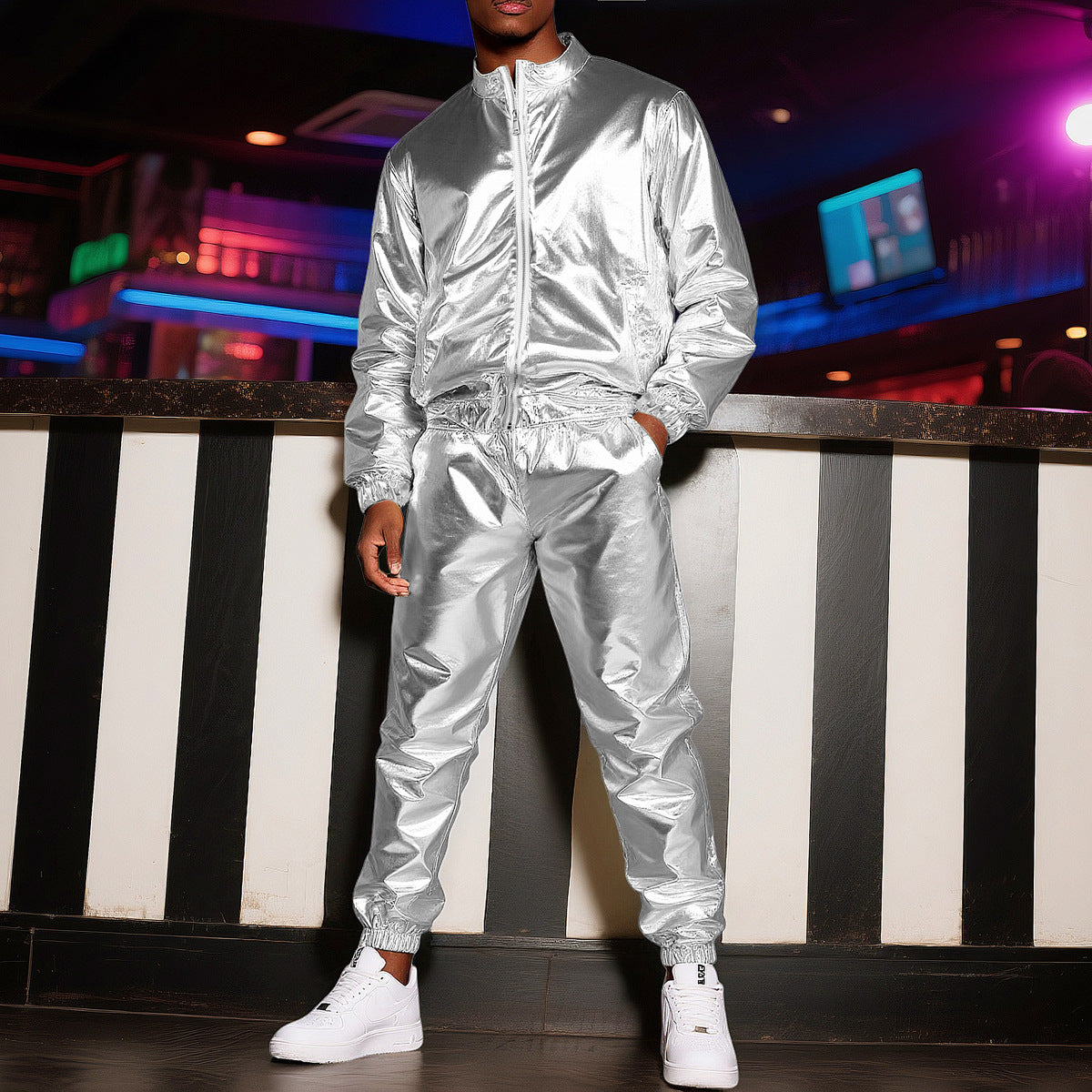 Herren nan ultraleichte reflektierende Windjacke mit Stehkragen und durchgehendem Reißverschluss R&B
