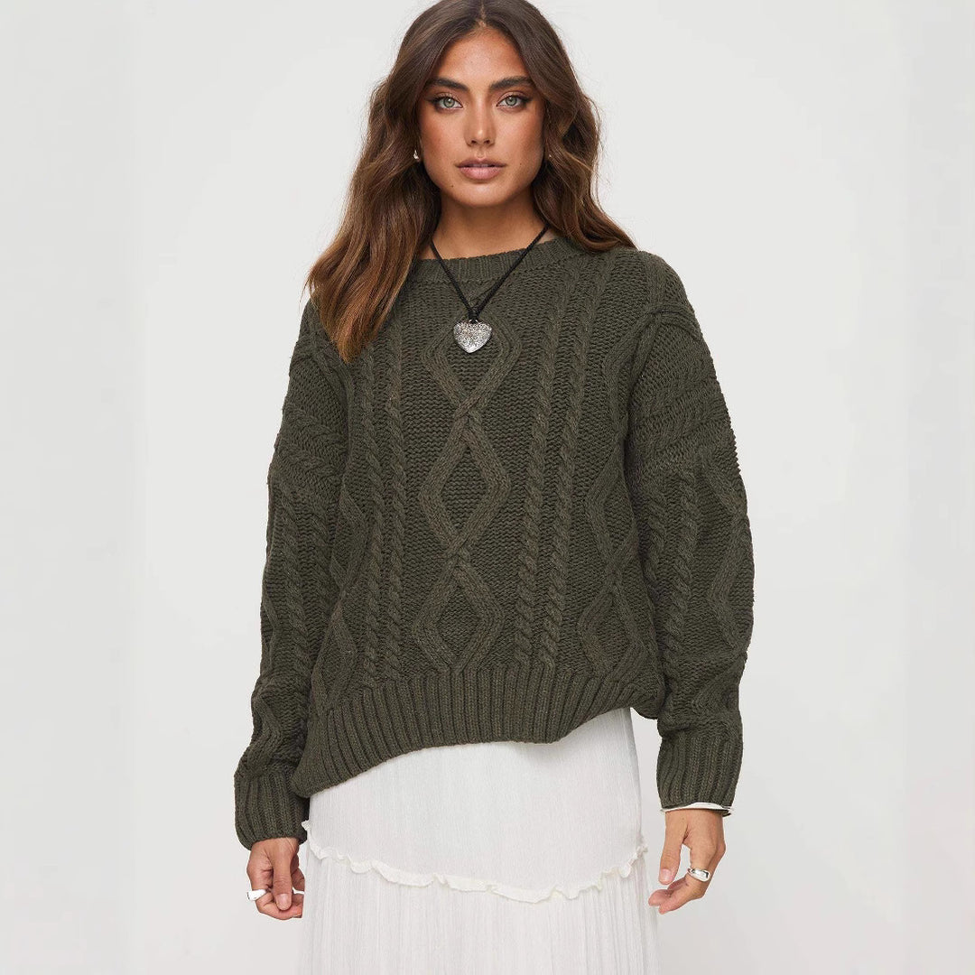 Damen Grobstrickpullover mit voluminösen Ärmeln und klassischem Zopfmuster R&B