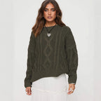 Damen Grobstrickpullover mit voluminösen Ärmeln und klassischem Zopfmuster R&B