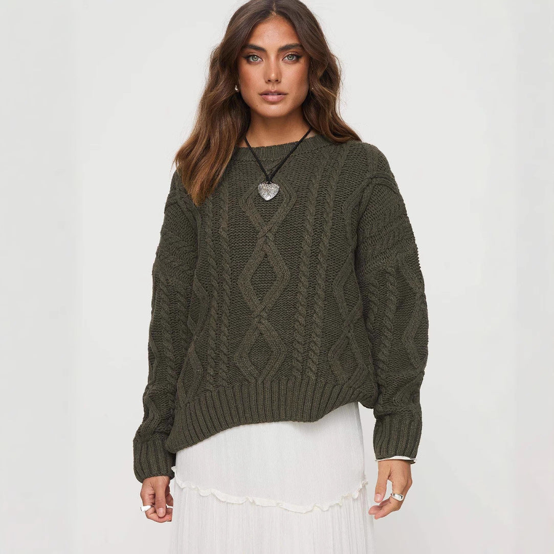 Damen Grobstrickpullover mit voluminösen Ärmeln und klassischem Zopfmuster R&B