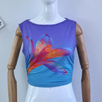 Damen ärmelloses Crop-Top mit floralem Motiv und figurbetontem Schnitt EB