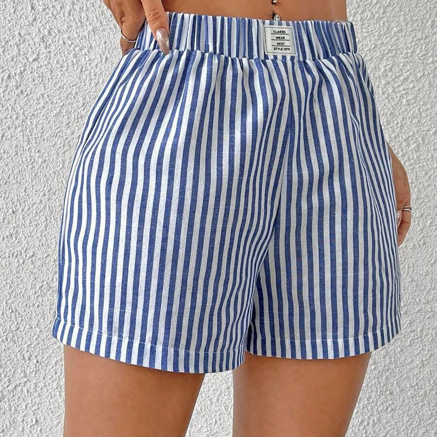 Damen gestreifte Shorts aus leichter Baumwolle mit elastischem Bund R&B