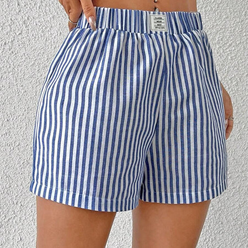 Damen gestreifte Shorts aus leichter Baumwolle mit elastischem Bund R&B
