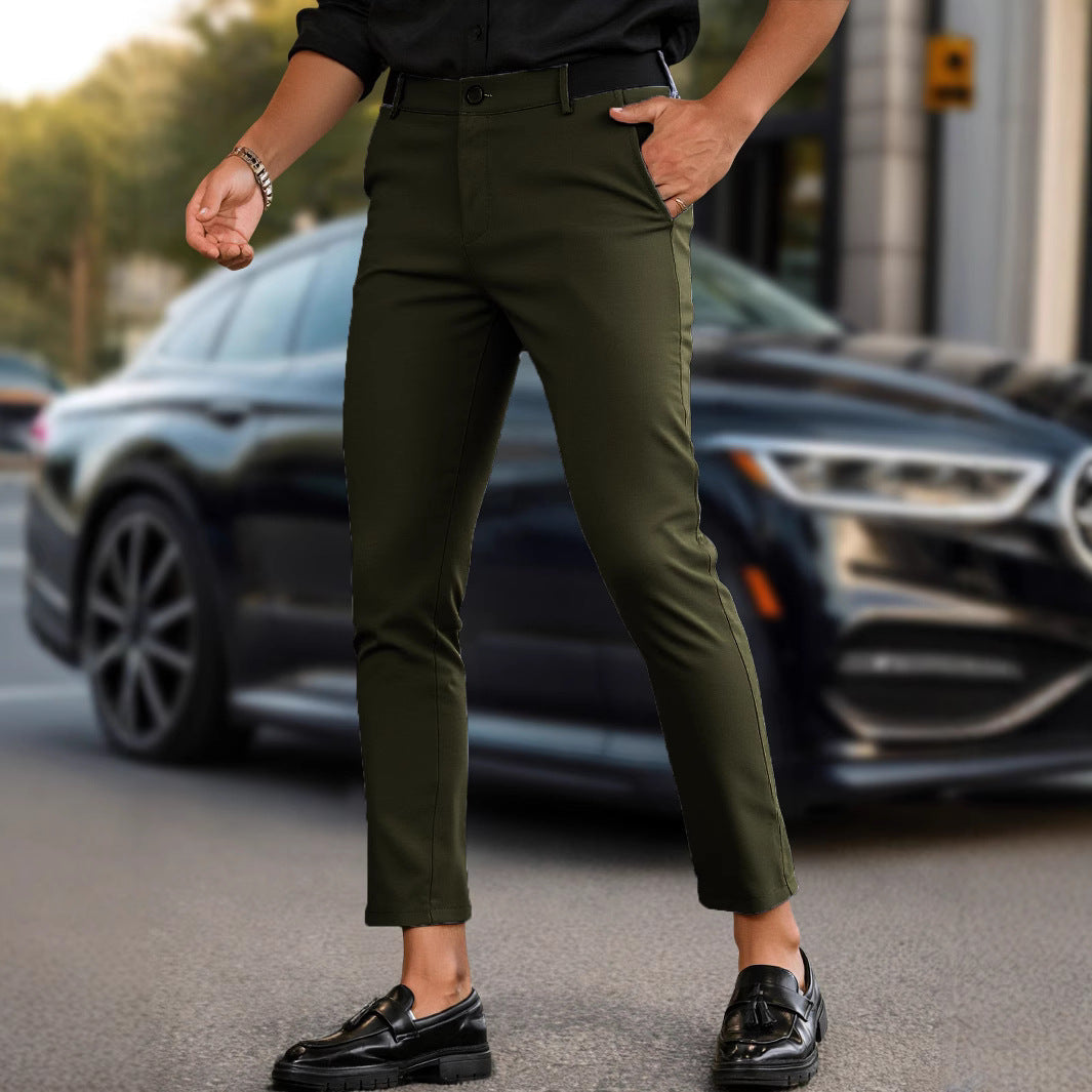 Herren elegante Slim-Fit Freizeithose mit elastischem Bund und klassischen Details