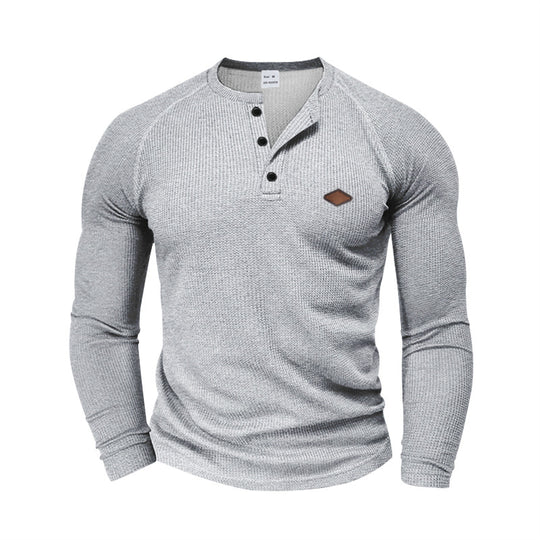 Herren nan strukturiertes Waffel-Henleyshirt mit kurzer Knopfleiste Raglanärmeln und Lederpatch R&B