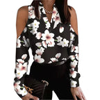 Damen Bluse mit schulterfreier Verarbeitung und floralem Druck R&B