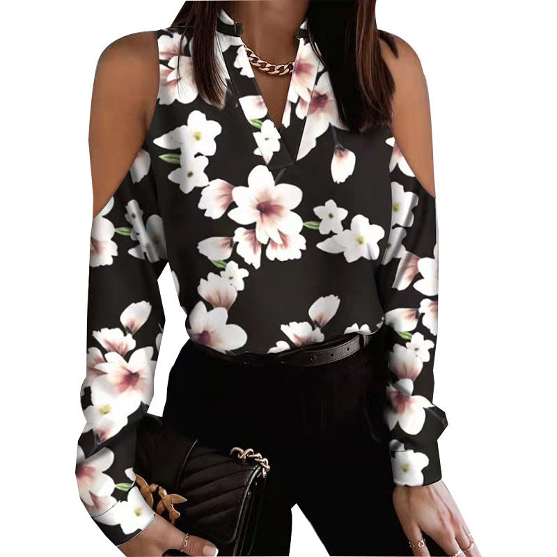 Damen Bluse mit schulterfreier Verarbeitung und floralem Druck R&B