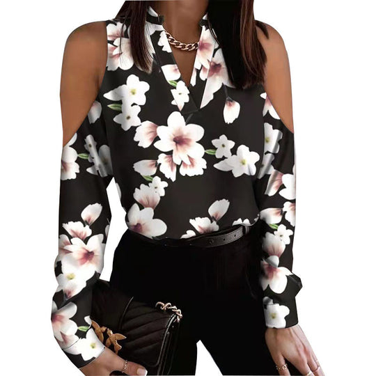 Damen Bluse mit schulterfreier Verarbeitung und floralem Druck R&B