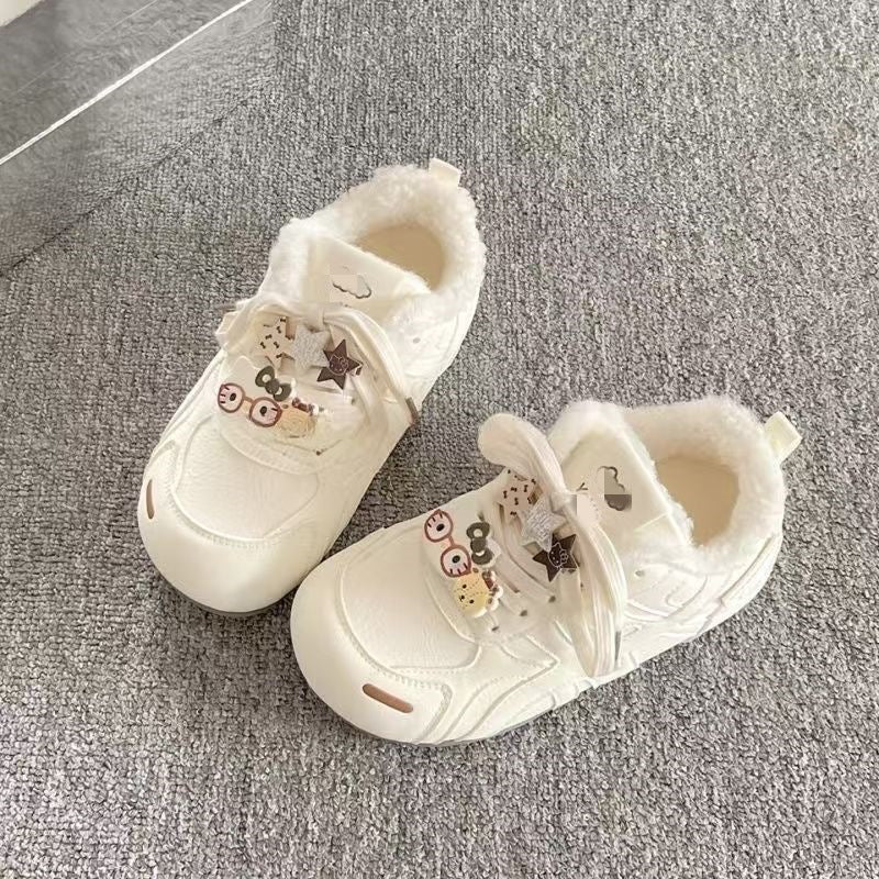 Damen modische Sneaker mit wärmendem Kunstfellfutter und verspieltem Dekor R&B