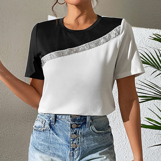 Damen modisches T-Shirt mit glänzenden Akzenten und lässigem Schnitt R&B