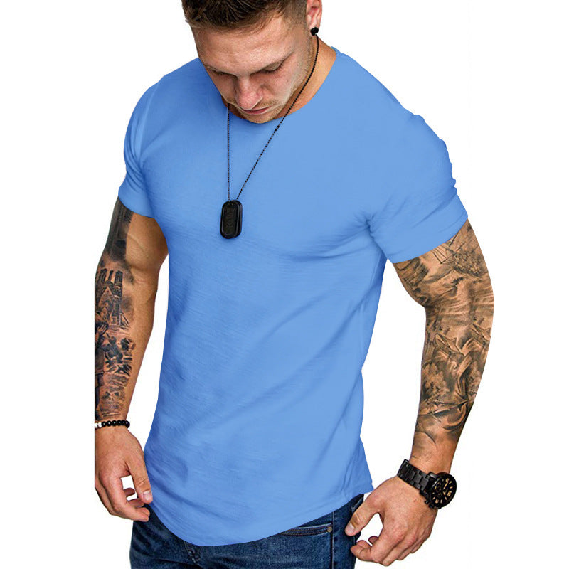 Herren nan figurbetontes Rundhalsshirt mit athletischem Schnitt elastischem Baumwoll-Elasthan-Mix und abgerundetem Saum R&B