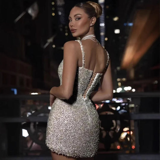 Damen Glamouröses Pailletten-Minikleid mit süßen Schleifen und figurbetontem Design R&B