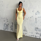 Damen figurbetontes Maxikleid mit Rüschendetails und tiefem Ausschnitt R&B