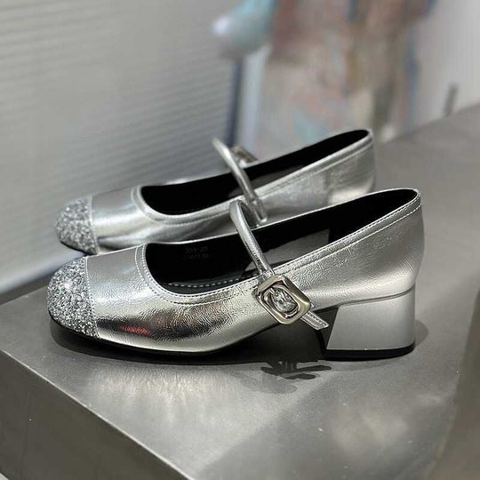 Damen elegante Mary Jane Schuhe mit Glitzer-Detail R&B