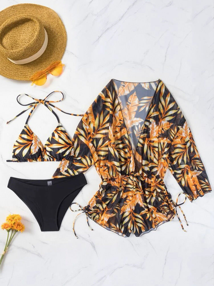 Damen Wendbare Strandmode mit floralem Kimono und Bikini R&B