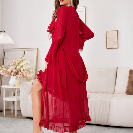 Damen verführerisches Negligé-Set mit transparenten Details und floralen Akzenten R&B