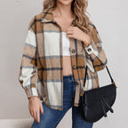 Damen Flanell-Hemdjacke mit Karo-Muster und leichtem Oversized-Schnitt R&B