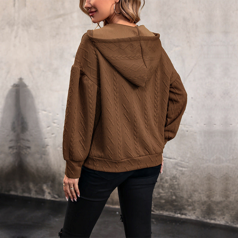 Damen Kapuzenpullover mit strukturiertem Zopfmuster R&B