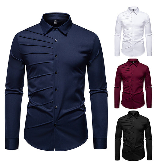 Herren Langarmhemd mit modischem Rippendesign R&B