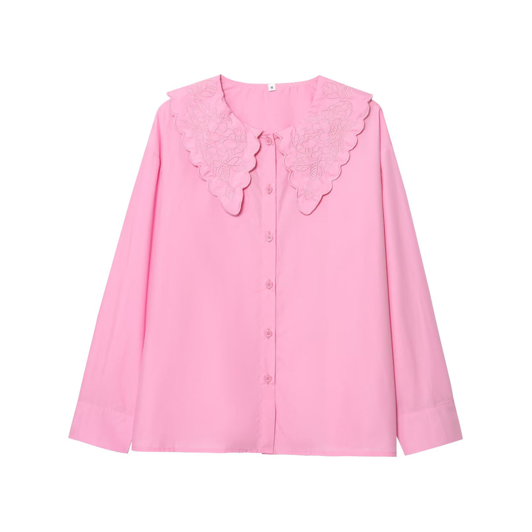 Damen elegante Bluse mit floralen Stickereien und Knopfleiste R&B