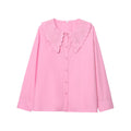 Damen elegante Bluse mit floralen Stickereien und Knopfleiste