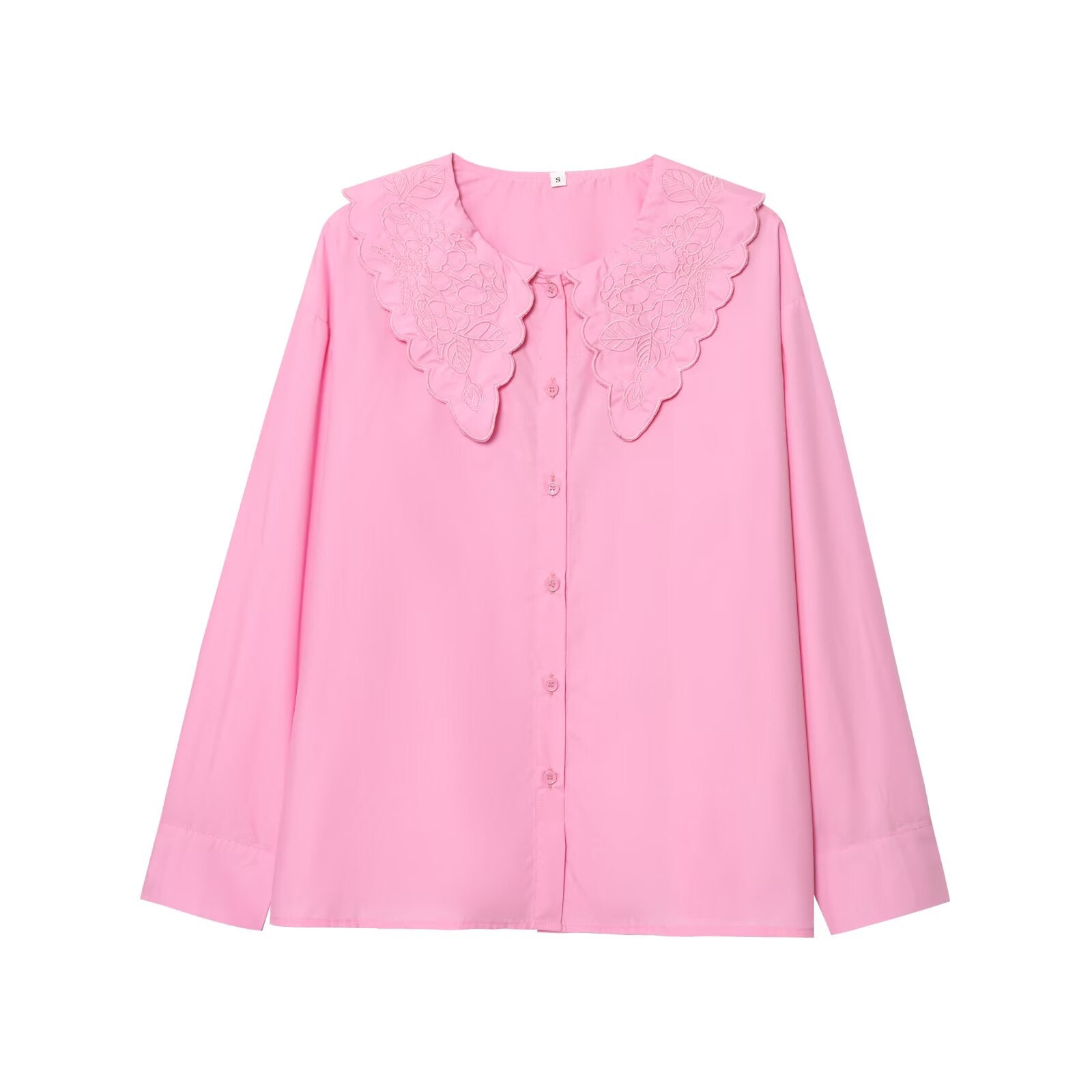 Damen elegante Bluse mit floralen Stickereien und Knopfleiste