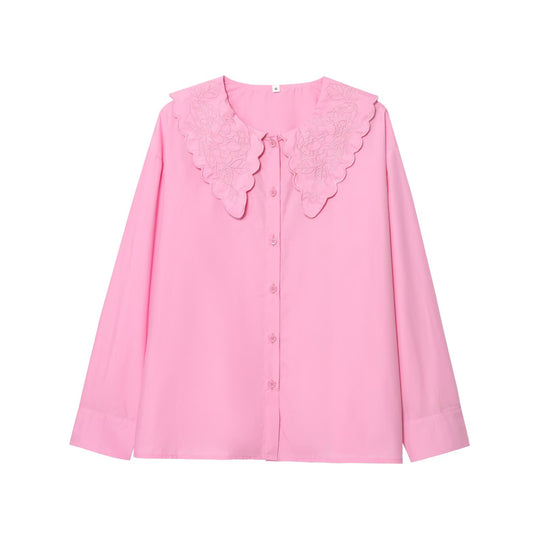 Damen elegante Bluse mit floralen Stickereien und Knopfleiste R&B