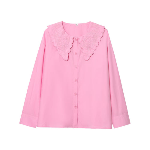 Damen elegante Bluse mit floralen Stickereien und Knopfleiste R&B