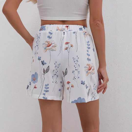 Damen Blütenmuster Shorts mit elastischem Bund und seitlichen Taschen R&B