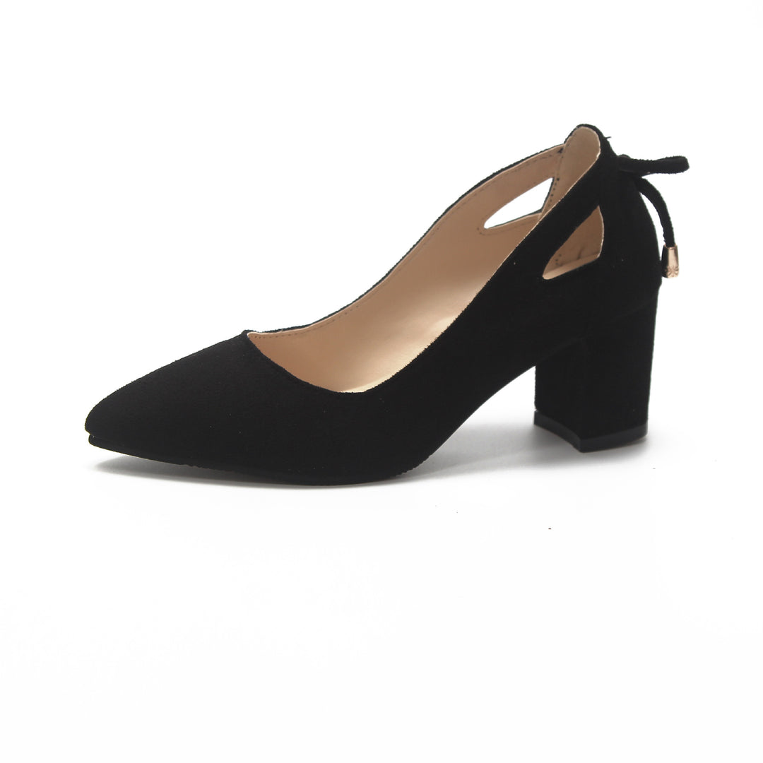 Damen nan spitze Pumps mit seitlichen Cut-Outs, Fersenband mit Zierkordel und massivem Blockabsatz R&B