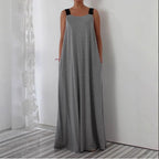 Damen luftiges Maxikleid mit verstellbaren Trägern und Taschen R&B