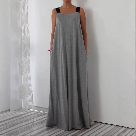 Damen luftiges Maxikleid mit verstellbaren Trägern und Taschen R&B