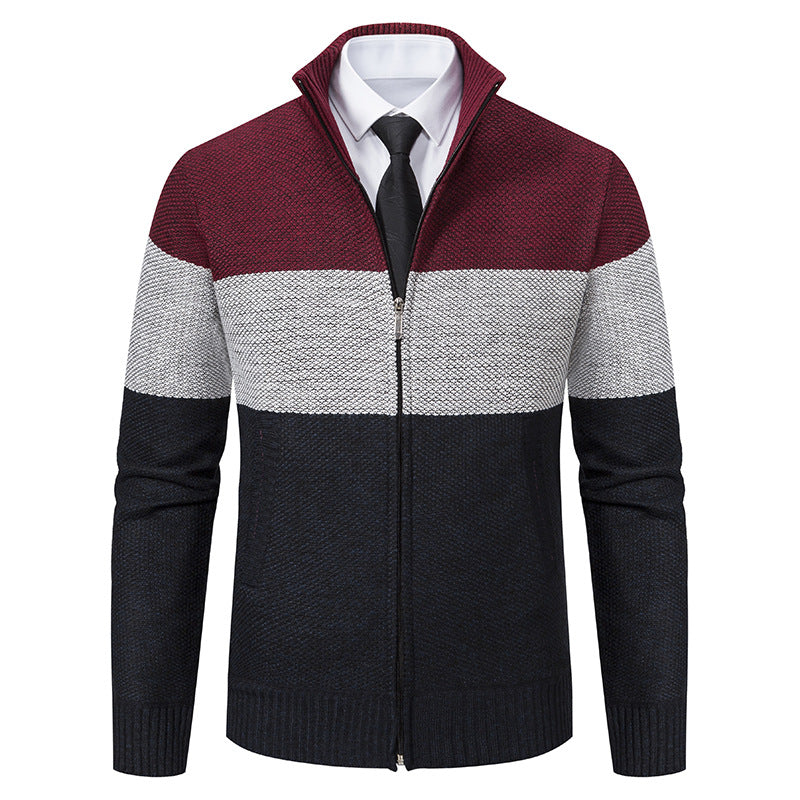 Herren modische Strickjacke mit hohem Kragen und modernem Reißverschluss R&B