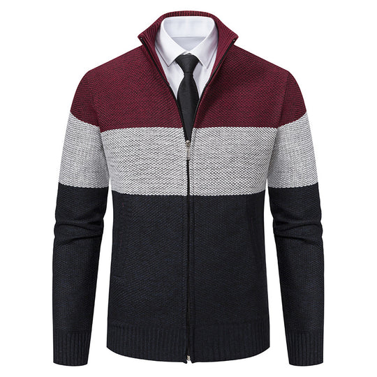 Herren modische Strickjacke mit hohem Kragen und modernem Reißverschluss R&B