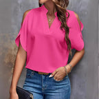 Damen Bluse mit Cut-Out-Ärmeln und eleganter Stehkragen R&B