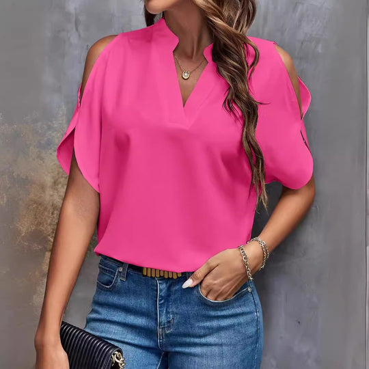Damen Bluse mit Cut-Out-Ärmeln und eleganter Stehkragen R&B