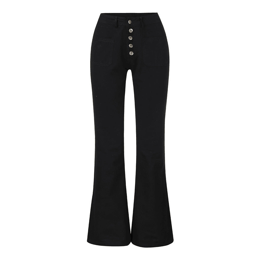 Damen Flared Jeans mit hohem Bund und dekorativen Knöpfen