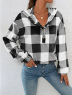Damen Übergroßer Karierter Flanellpullover mit Kapuze R&B